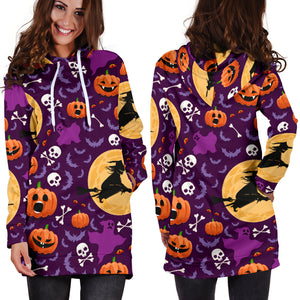 Halloween Pumpkin Witch Pattern Women Hoodie Dress