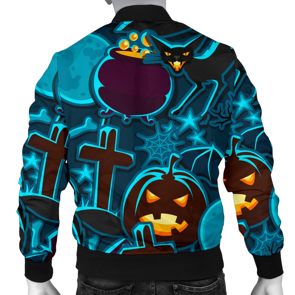 Halloween Pumpkin Cat Pattern Men Bomber Jacket