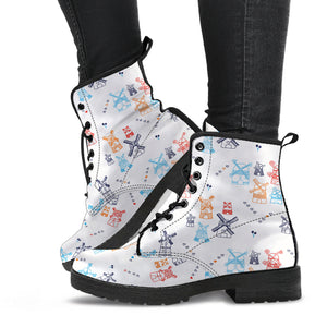 Hand Drawn Windmill Pattern Leather Boots