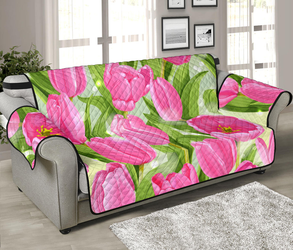 Pink Tulip Pattern Sofa Cover Protector