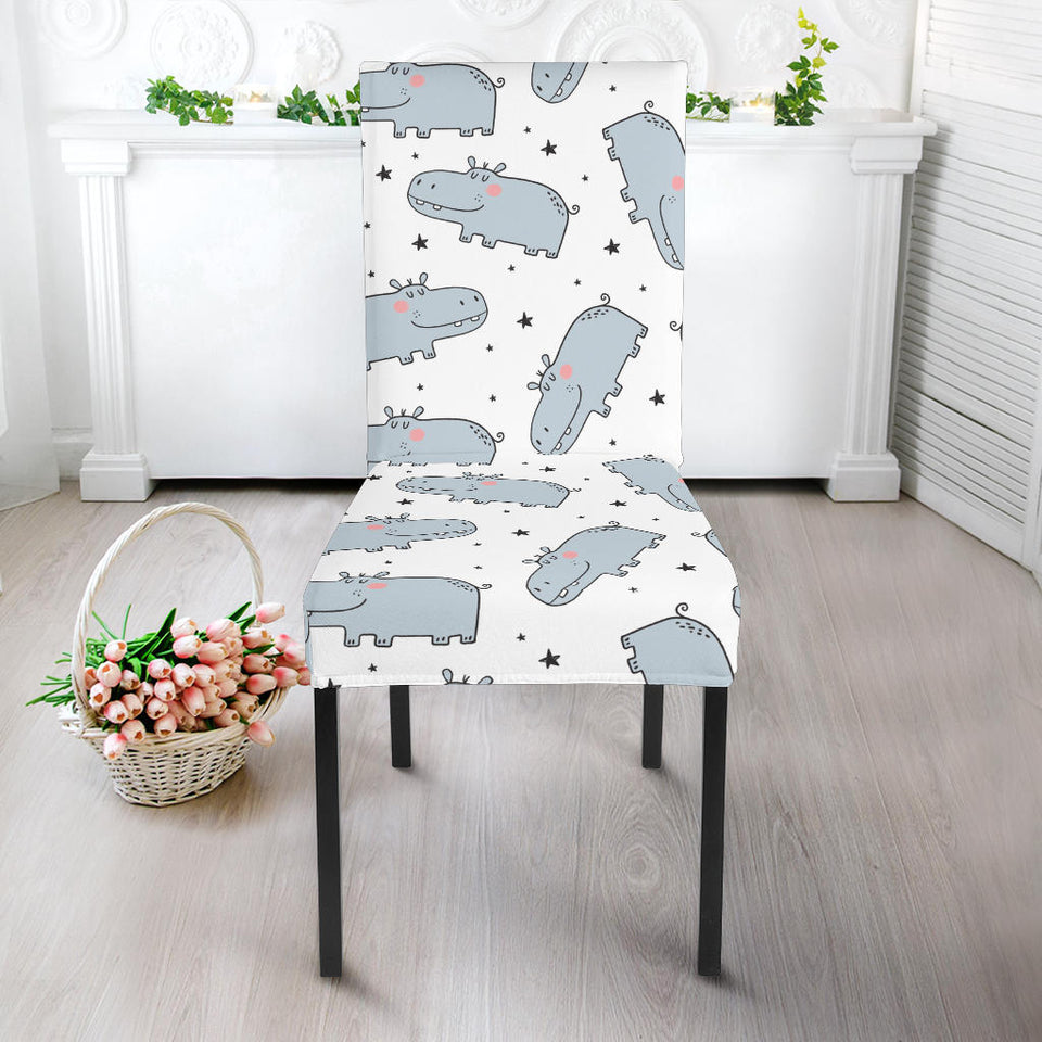 Hippopotamus Pattern Print Design 01 Dining Chair Slipcover