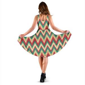 Zigzag Chevron Pattern Sleeveless Midi Dress