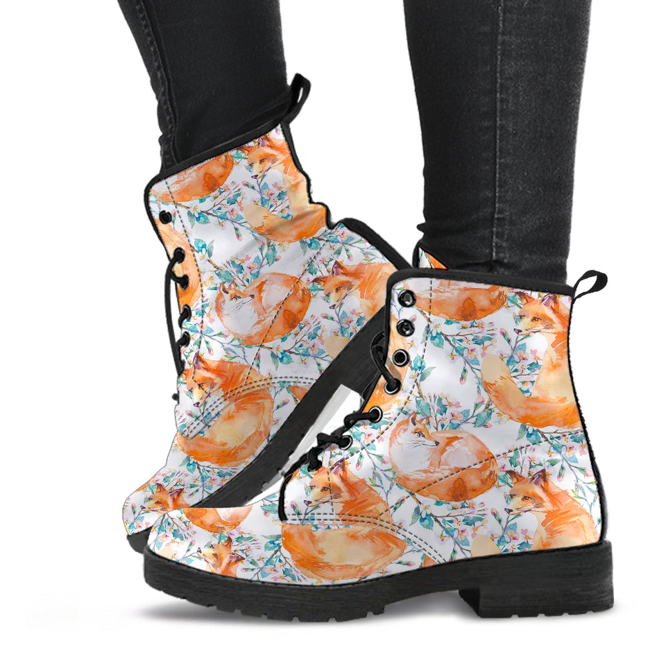 Fox Water Color Pattern Leather Boots