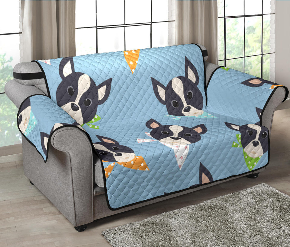 Cute Boston Terrier Pattern Loveseat Couch Cover Protector