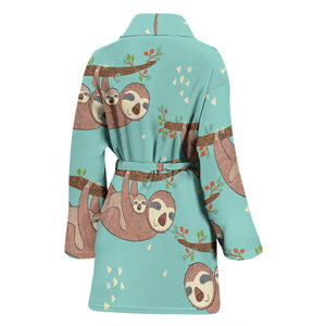 Sloth Mom and baby Pattern Women Bathrobe