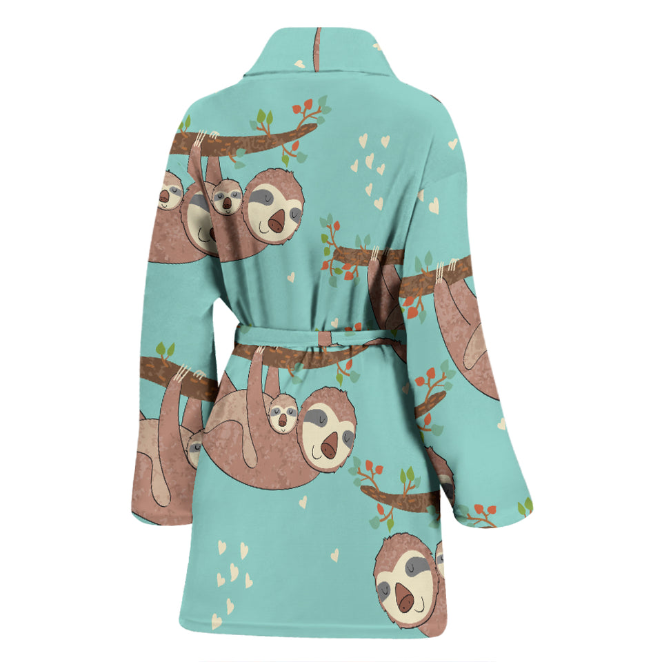 Sloth Mom and baby Pattern Women Bathrobe