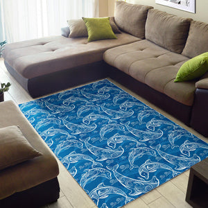 Dolphin Tribal Blue Pattern  Area Rug