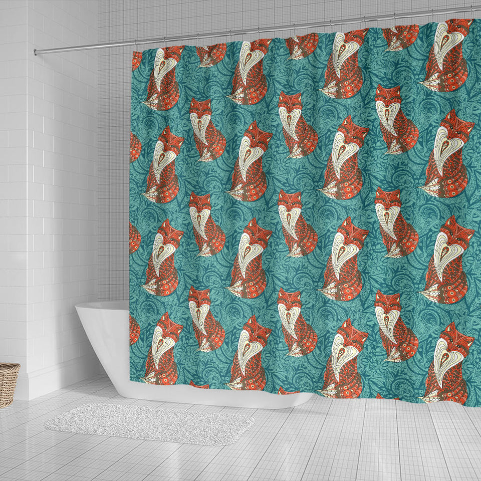 Fox Tribal Pattern Background Shower Curtain Fulfilled In US
