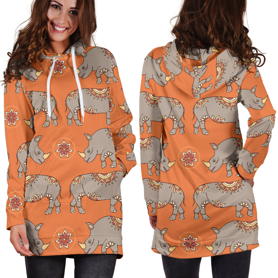 Rhino Pattern Theme Women Hoodie Dress