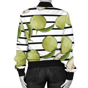 Guava Pattern Stripe background Women Bomber Jacket