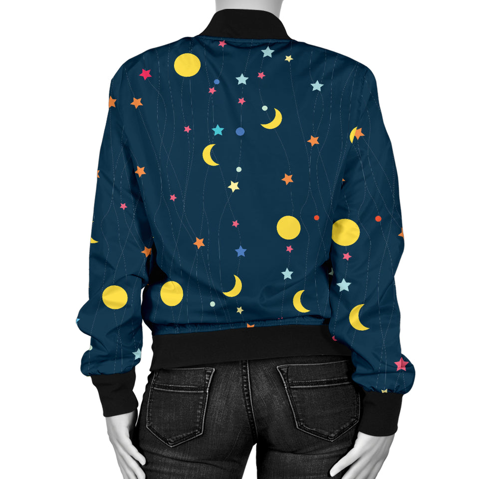 Moon Star Pattern Women Bomber Jacket