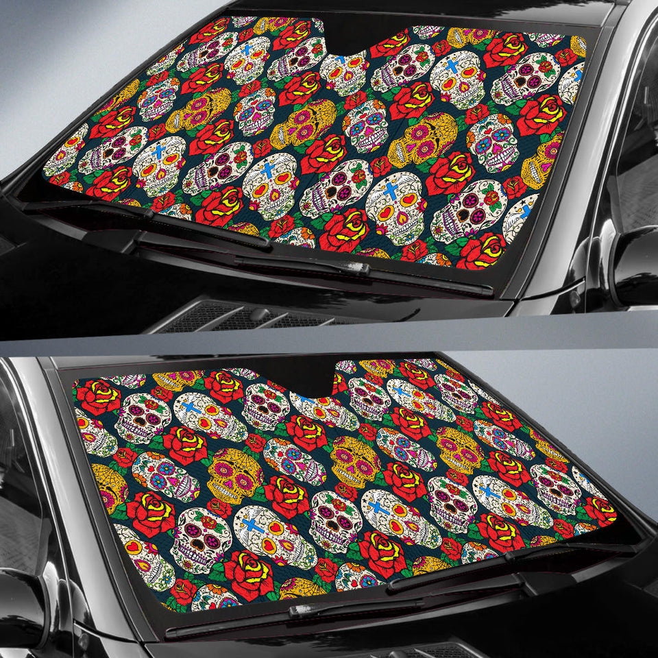 Suger Skull Pattern Background Car Sun Shade