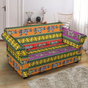 Rhino African Afro Dashiki Adinkra Kente Pattern Ethnic Motifs Loveseat Couch Slipcover