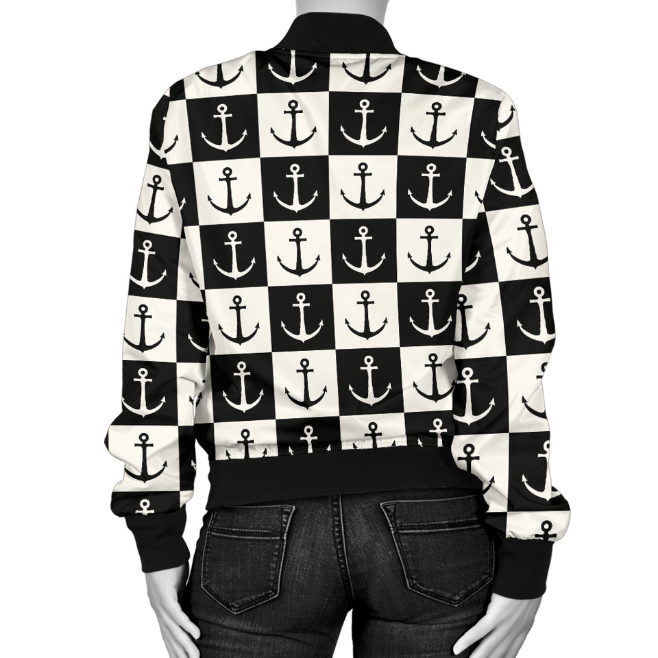 Anchor Black and White Patter Women Bomber Jacket