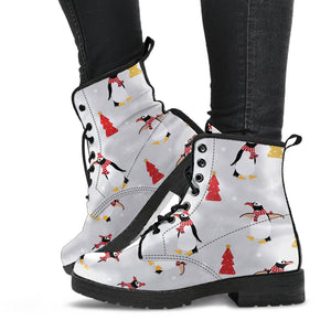 Penguin Christmas Tree Pattern Leather Boots