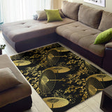 Gold Fan Flower Japanese Pattern Area Rug