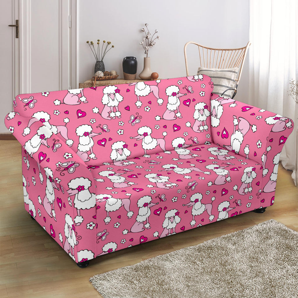 Poodle Pink Heart Pattern Loveseat Couch Slipcover