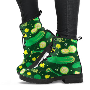 Cucumber Pattern Background Leather Boots