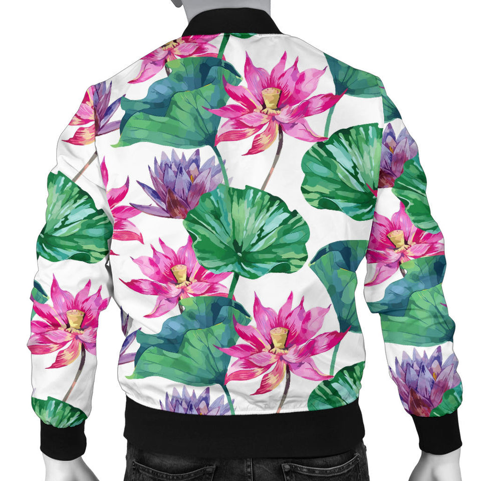 Pink Lotus Waterlily Pattern Men Bomber Jacket