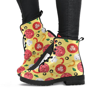 Pizza Tomato Salami Texture Pattern Leather Boots