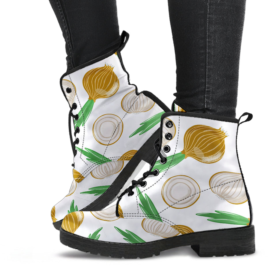 Onion Pattern Background Leather Boots