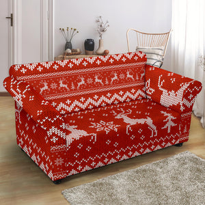 Deer Sweater Printed Red Pattern Loveseat Couch Slipcover