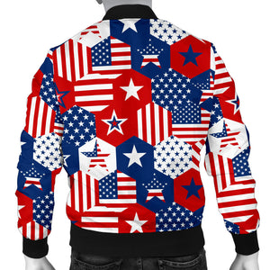 USA Star Hexagon Pattern Men Bomber Jacket