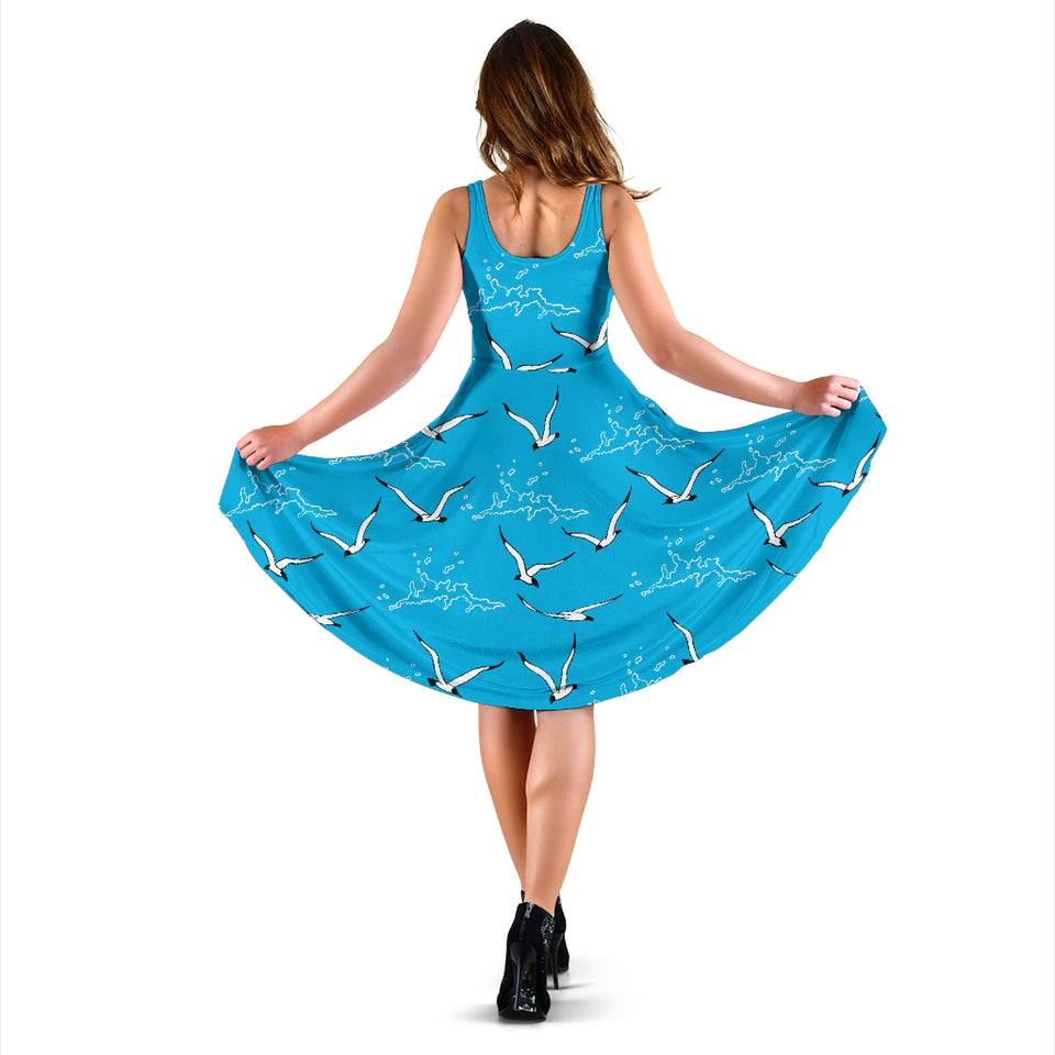 Seagull Pattern Print Design 05 Sleeveless Midi Dress