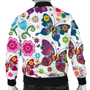 Colorful Butterfly Flower Pattern Men Bomber Jacket