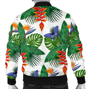 Heliconia Butterfly Leaves Pattern Men Bomber Jacket