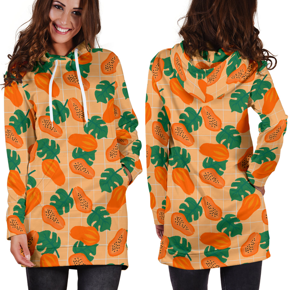 Papaya Leaves Pattern Women Hoodie Dress