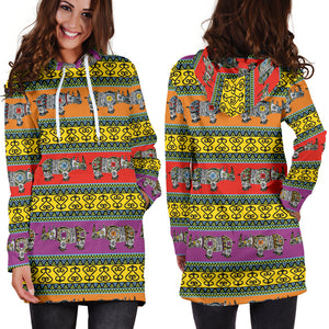 Rhino African Afro Dashiki Adinkra Kente Pattern Ethnic Motifs Women Hoodie Dress