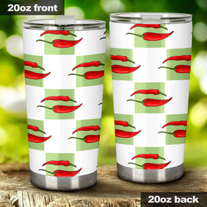 Red Chili Pattern Green White background Tumbler