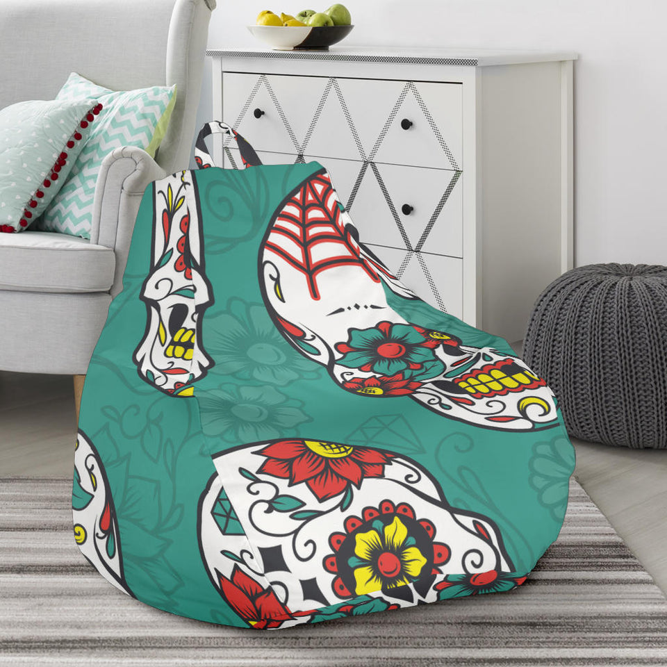 Suger Skull Pattern Green Background Bean Bag Cover