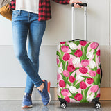 Pink White Tulip Pattern Luggage Covers