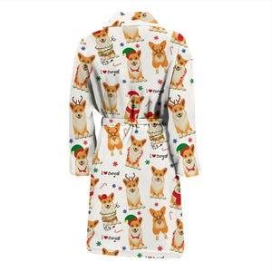 Christmas Corgi Pattern Background Men Bathrobe