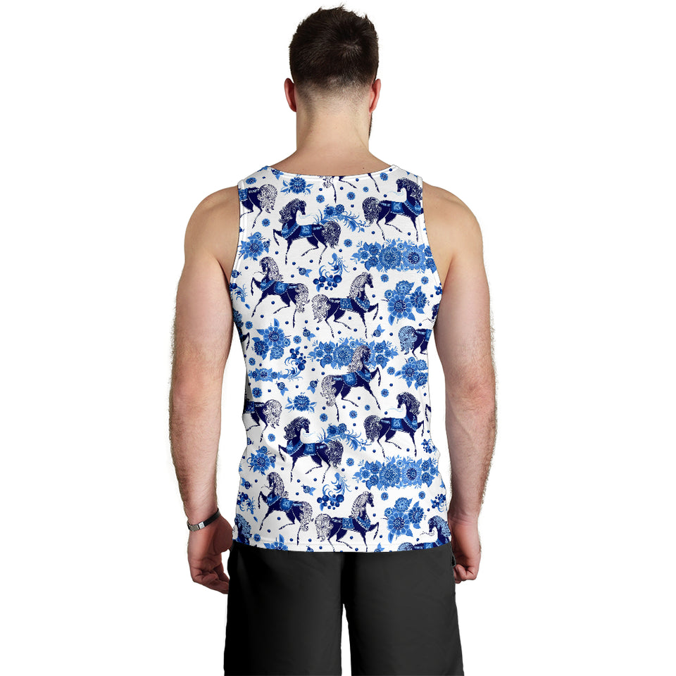 Horse Flower Blue Theme Pattern Men Tank Top