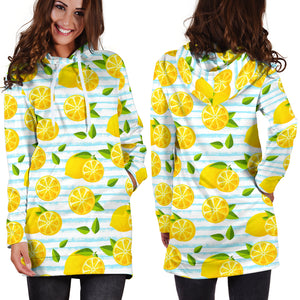 Lemon Pattern Stripe Background Women Hoodie Dress