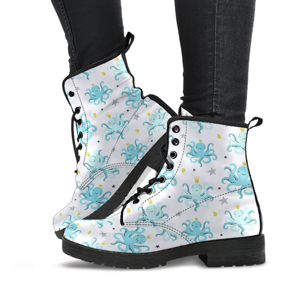 Octopus Blue Pattern Leather Boots