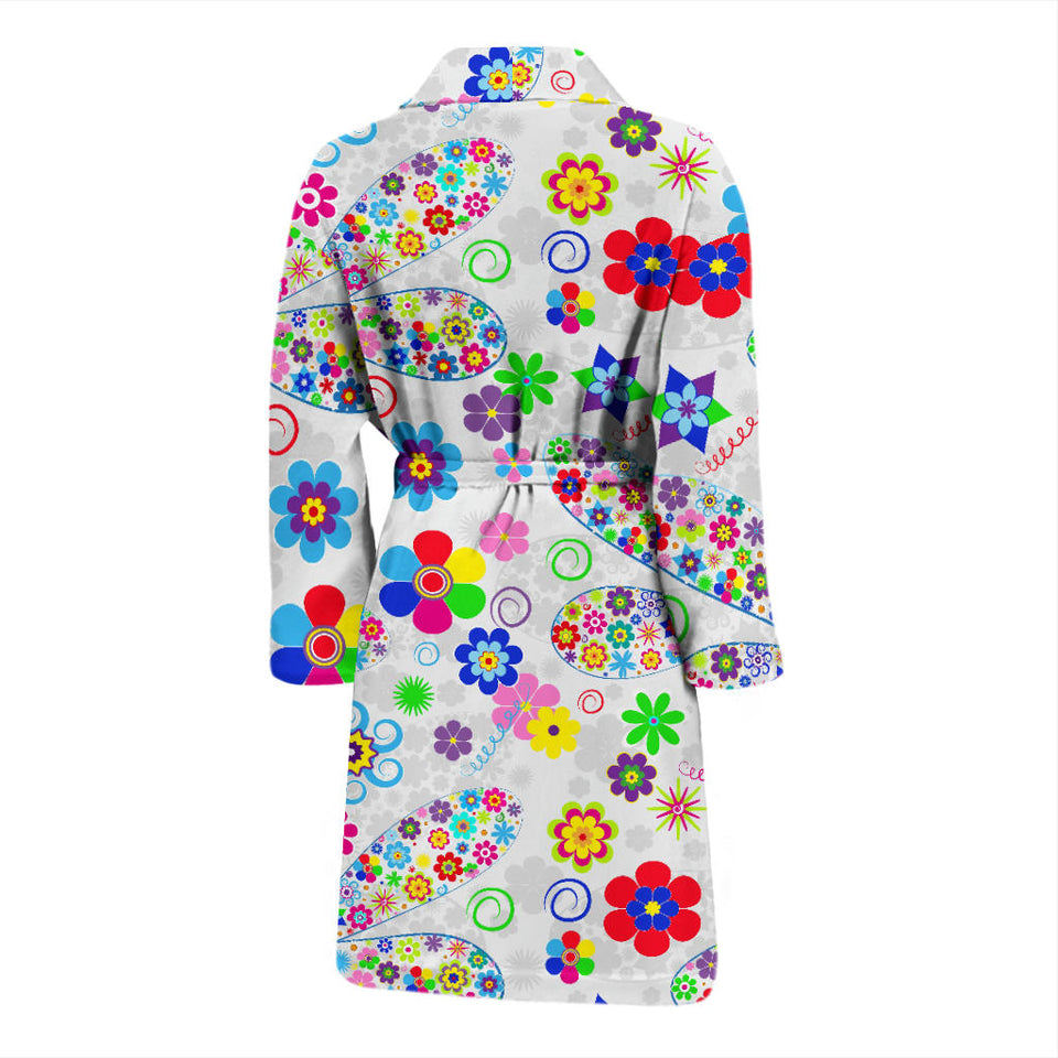 Dragonfly Color Flower Pattern Men Bathrobe