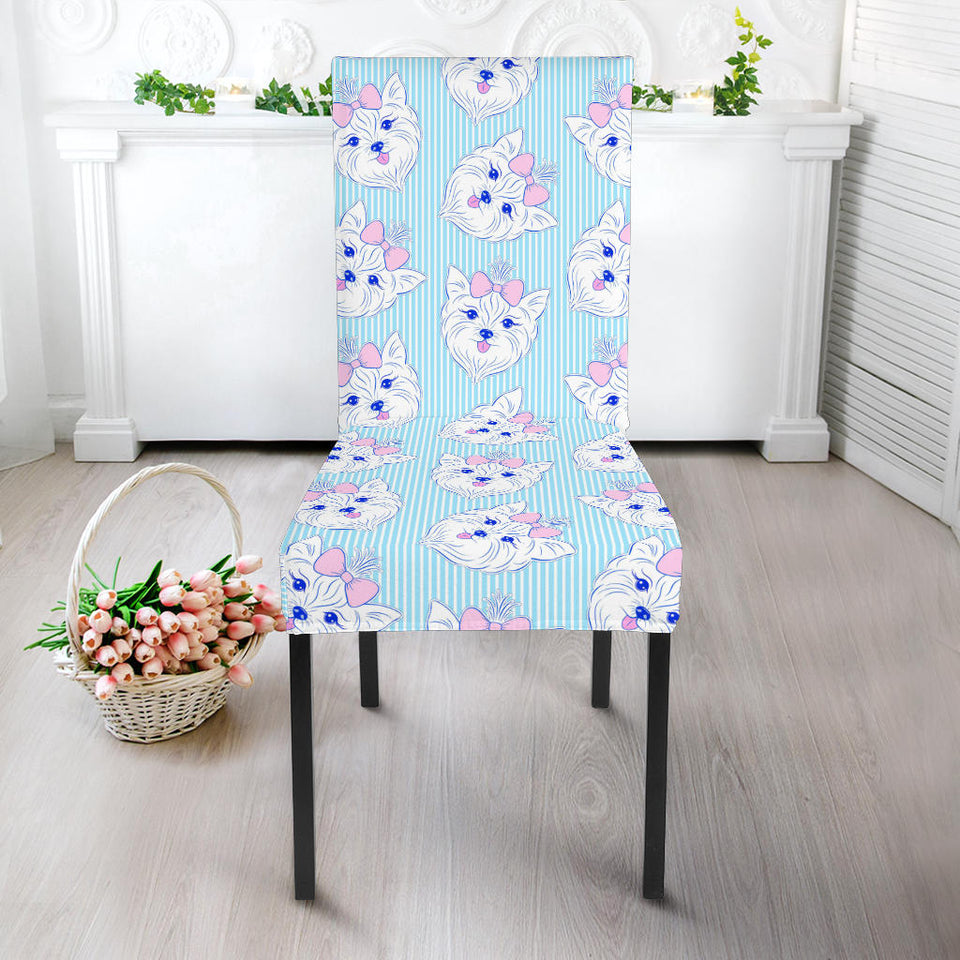 Yorkshire Terrier Pattern Print Design 01 Dining Chair Slipcover