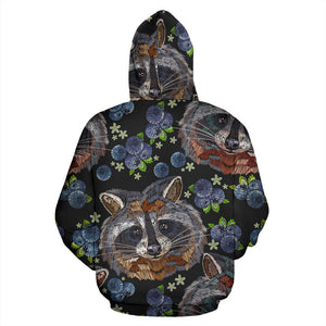 Raccoon Blueburry Pattern Men Women Pullover Hoodie