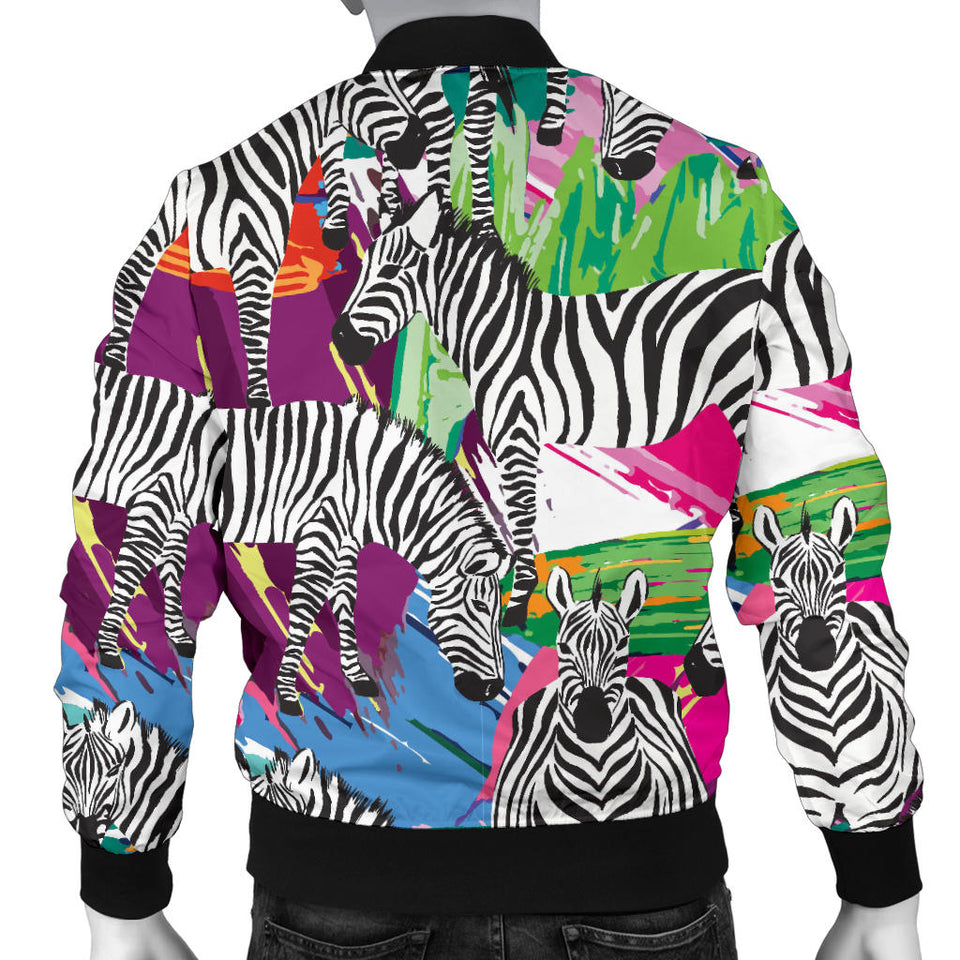 Zebra Colorful Pattern Men Bomber Jacket