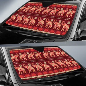 Elephant Red Pattern Ethnic Motifs Car Sun Shade