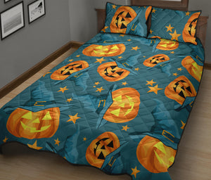 Halloween Pumpkin Witch Hat Pattern Quilt Bed Set