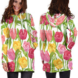 Pink Red Yellow Tulip Pattern Women Hoodie Dress