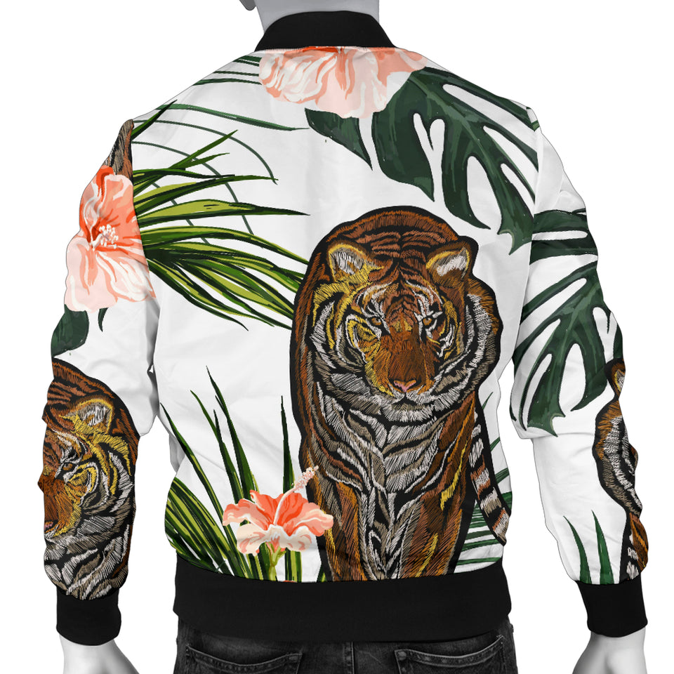 Bengal Tiger Hibicus Pattern Men Bomber Jacket