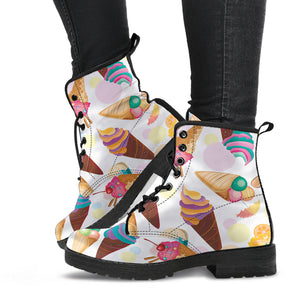 Colorful Ice Cream Pattern Leather Boots