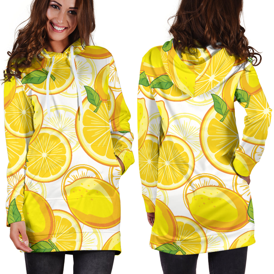 Lemon Pattern Background Women Hoodie Dress