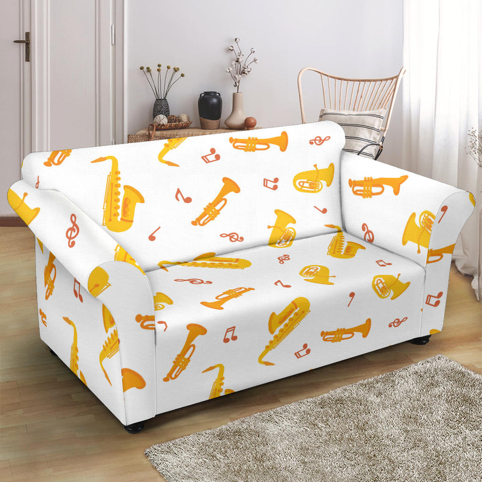 Saxophone Pattern Theme Loveseat Couch Slipcover